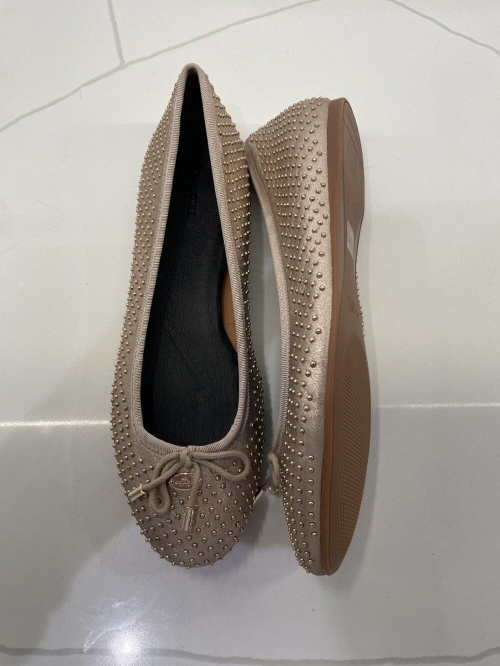 Coach Lara Studded metallic Ballet Flats - Size 8 - Gold - NWOB - Retail $185